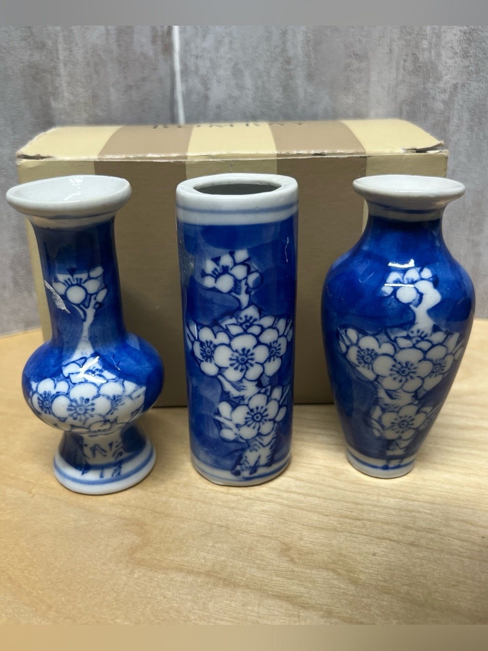 Blue and White Mini Bombay Floral Ceramic Bud Vases - Set of 3
